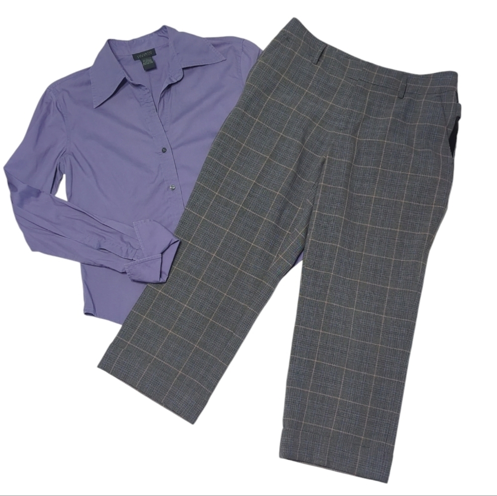 The Limited Nine West Womens Outfit Cropped Dress Pants Button Down Shirt Y2K 4